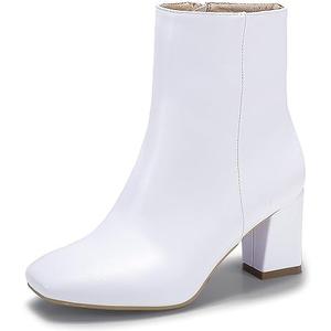 IDIFU IN3 Ankle Boots for Women Square Toe Short Heeled Booties GoGo Chunky Block Heel Dress Boots Comfortable Fashion Cute Fall Booties 38