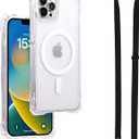 Magnetic Case for iPhone 13 Pro,Clear Magnetic Soft Frame PC Back Shockproof Protective Phone Cover with Detachable Lanyard,Compatible with MagSafe,Clear/Black