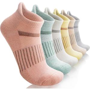 6 Pairs Merino Wool Ankle Running Hiking Socks Compression Support Breathable Thick Cushion No Show Socks for Women Men (Large, Ivory/Beige/Pink)