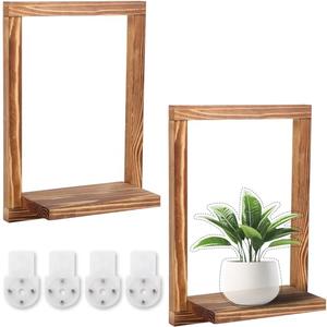 EYUNSTAR 2 Pack Wooden Shelves, Farmhouse Wall Decor, Rustic Wooden Framed Wall Art for Living Room, Bathroom, Bedroom - Modern Decorative Shelf for Plants & Photos