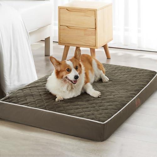 WNPETHOME Orthopedic Waterproof Large Sized Senior Dogs Bed for Comfy Sleep | Washable Ped Bed no Cover included Multi-Needle Quilting Large Dogs Crate Bed for Dog Relax, Dark Green 36x27 Inch