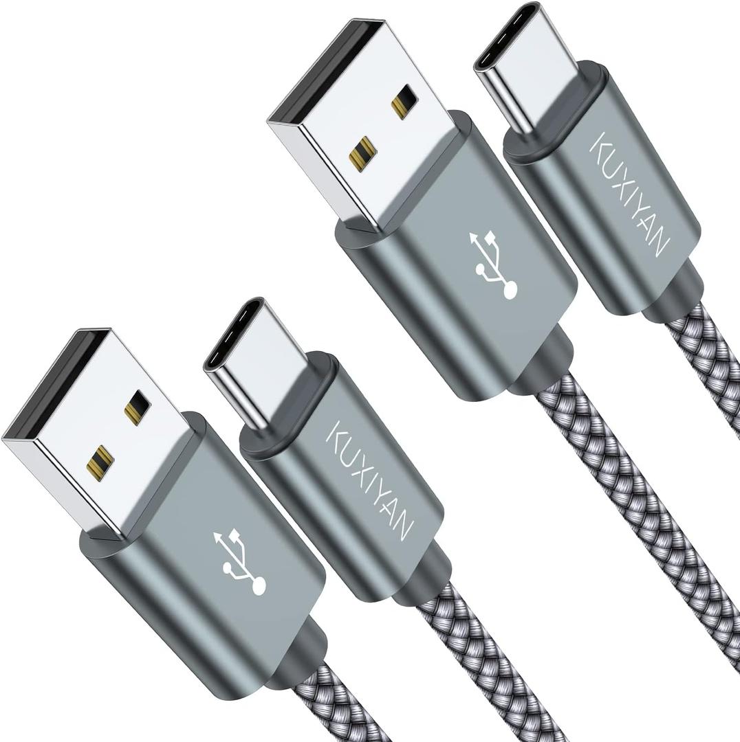 USB Type C Cable, (2-Pack 3FT) USB C Charger Cable Car Carplay Cable Nylon Braided Fast Charging Sync Cord Compatible iPhone 17 Air/ 16 Pro Max Samsung Galaxy S10 Plus, Google Pixel 2(Gray)