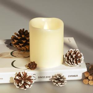 Flameless Candles Last 1300+ Hours Real Wax Flame Effect Auto-Moving 3D Wick, LED Pillar Candles with Timers Battery Operated - Ivory 4"