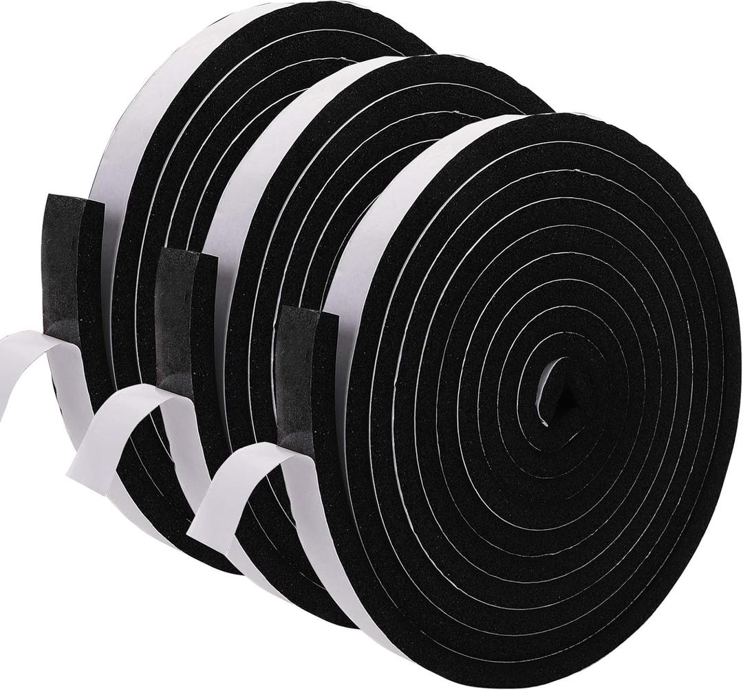 Jucoan 49 Feet Weather Stripping Foam Insulation Tape, 1 Inch Wide x 1/2 Inch Thick Self Adhesive Foam Seal Tape, High Density Door Seal Strip Window