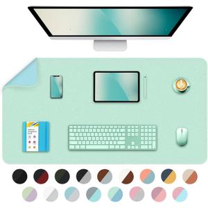 Bleswin Multifunctional Large Desk Mat, Double Sided Computer Desk pad, Extended Mouse Mat, Office Desk Protector with Waterproof PU Leather, 35.4''16.9'', Office Home Writing Pad (Lake Green+Blue)