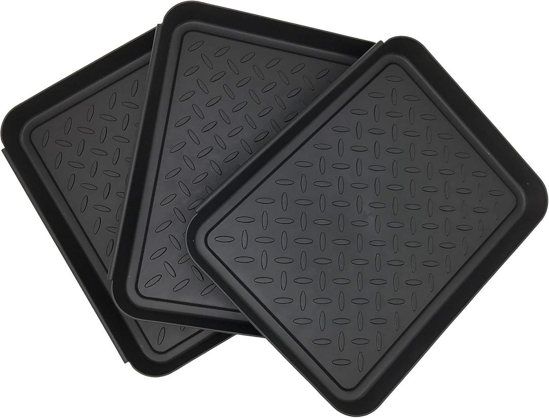 Home-Garden Multi-Purpose Boot Mat Tray Indoor & Outdoor Waterproof Plastic Shoe Mat Pet Bowl for Floor Protector - Black, 3 Packs