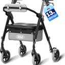 VOCIC Walkers for Seniors, Z12 Rollator Walker with Seat, Ergo Seat & Backrest, Foldable Rollator Adjustable Height, All Terrain Walker, Ultra Light