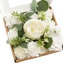 Ling's Moment Fake Flowers Box, Artificial Faux Greenery Stems Silk Peony Foam Gardenia for Wedding Decor Centerpieces Table Decorations Floral Picks Arrangements, White & Sage, Mini Combo