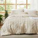 Bedsure Tufted Boho Comforter Set Queen Size - Beige Boho Bed Set, GentleSoft 3 Pieces Farmhouse Shabby Chic Embroidery Bedding, Gifts for Woman, Soft Jacquard Queen Comforter for All Seasons (01 - Beige - Elegant)
