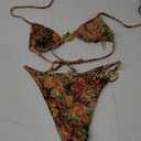 Women's 2 Piece Leopard Floral Bikini Sets Ring Triangle Halter Bathing Suit Tie Back Swimsuit, Small