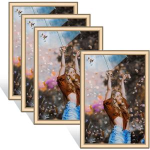 Fkvat 3.5x5 Picture Frame Set of 4, Wallet Size Small Brass Photo Frames for 3.5 x 5, Display Horizontal & Vertical for Desktop and Wall Hanging, Metal Thin Modern and Simple Style (4 Pack)