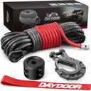 DAYDOOR Synthetic Winch Rope, 1/4'' x 50ft 10,000LBS Synthetic Winch Line, Synthetic Winch Cable for Offroad Vehicle 4WD ATV UTV, Synthetic Rope with Forged Winch Hook and Rubber Stopper (Gray)