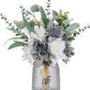 Faux Flowers with Vase,Artificial Silk Flowers in Vase, Fake Plant Eucalyptus and Willow,Flower Arrangement for Home Farmhouse kitchen Dining Table Centerpiece Decorations Table Decor (Grey, Blue)