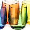 14oz Colorful Thick Stemless Wines Cups (Set of 6), Shatter-Proof Acrylic Old-fashioned Glasses, Reusable Plastic Bar Glasses, BPA-Free, Dishwasher-Safe