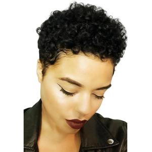 Short Curly Human Hair Wigs for Women, Pixie Haircut Short Hairstyle Glueless Wig Pixie Cut Human Hair Wigs With Bangs Natural Black Color
