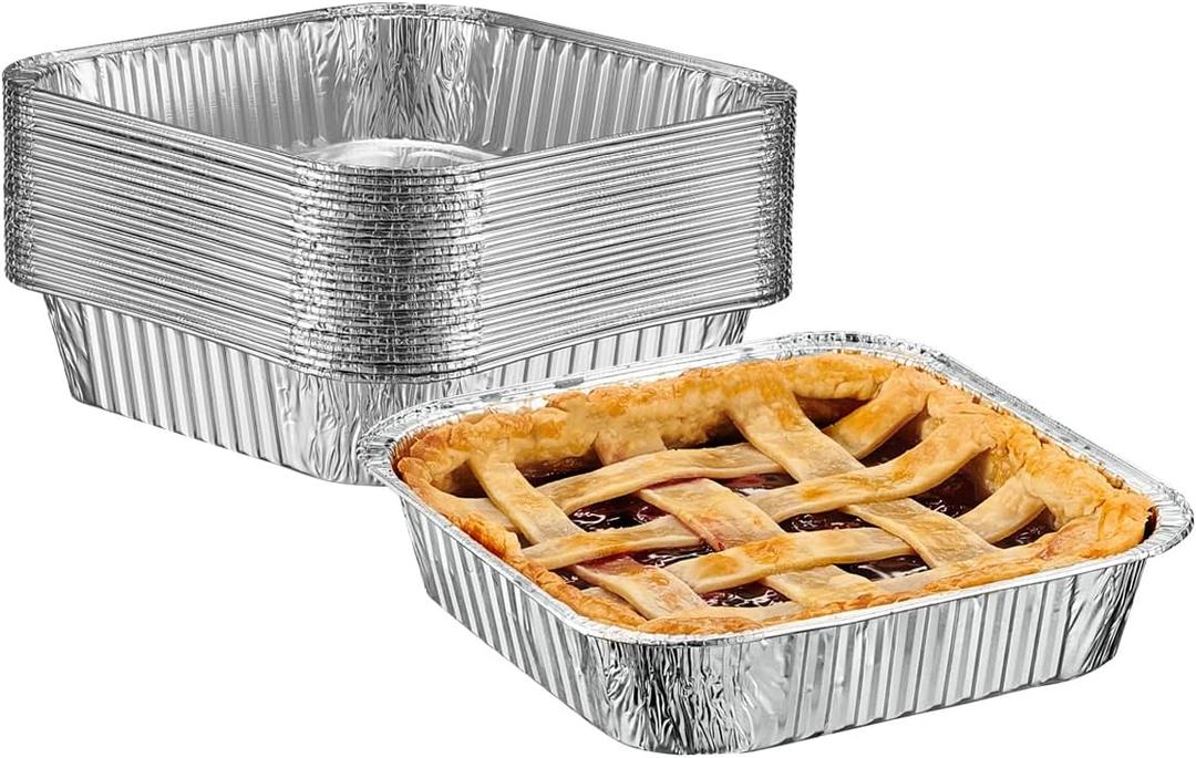 GUSTO [25 Sets 8-Inch Square Foil Pans (Lids Not Included) - Aluminum Pans, Disposable Food Containers For Baking, Cooking, Storing and Preparing Food (Formerly Comfy Package)