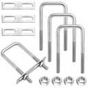 4 Sets Square U Bolts 2" W x 4.33" L, Stainless Steel Bend U Bolts, Marine U Bolt with Frame Plate and Hex Nut for Mounting Automobiles Trailer, Ski Boat, Sailboat TrailerM10 x 50mm x 120mm