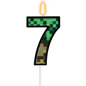 4 x 7th Pixel Miner Birthday Candles, Number 7 Candle, Pixels Cake Topper for Boys Girls, Game Themed Birthday Decorations Party Supplies (Large)