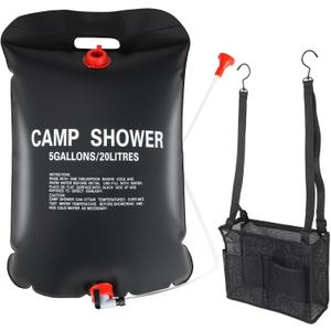 Solar Camping Shower Bag 1/2set and1+ Set 5 Gallon Portable Camping Showers Bag with Adjustable Switch Removable Nozzle for Camping Hiking Beach Swimming Outdoor Activities