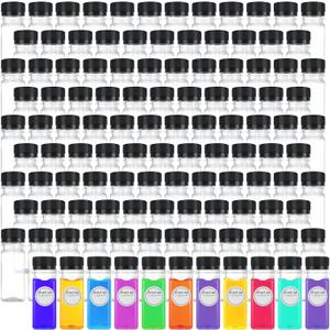 150 Pcs 2 ozPlastic Juice Bottles with Cap, 2 oz Empty Small Plastic Containers with Lids, Reusable Mini Beverage Containers for Juice Milk Water with 10 Brushes, 10 Funnels, 160 Stickers (Black)