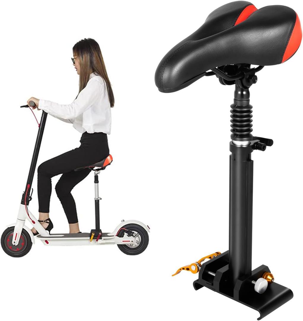 PU Electric Scooter Seat E-Scooter Seat Saddle for Xiaomi M365 Pro2 Adjustable Comfortable and Shock Absorbing MAX Seat Saddle, Black, Large, Free Punch, Height: 40-60cm