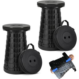 Upgraded Collapsible Stool 2-Pack, 620lbs Max Weight, Lightweight Yet Sturdy, Portable Retractable Foldable Telescoping Camping Stool for Adults Outdoor Fishing Hiking Travel BBQ (Black/Black)