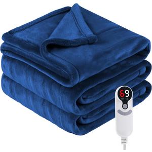 Electric Heated Blanket Full Size 72"x84",Fast Heating Throw, Soft Microplush for Bed & Couch, 1-10 Hours Auto Off & 6 Heating Levels, Machine Washable, Gifts for Grandma & Family-Navy Blue