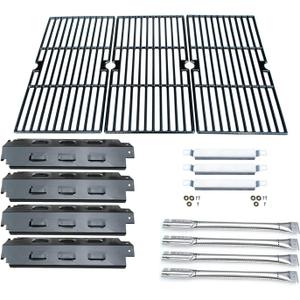 Parts Kit DG158 Grill Burner & Carryover tubes & Heat Plate & Cast Iron Cooking Grid Replacement for Charbroil 463420507, 463460508 463420509, 463460710 463460711 463460712 Gas grill
