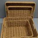 Wicker Storage Basket with Lid - Woven Basket for Storage,Rectangular Decorative Boxes Bins with Lids for Shelves,living room, Nursery, 3 baskets+1 lids(Natural)