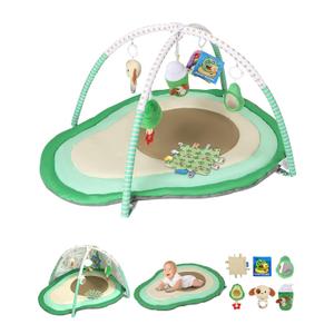 Tummy Time Mat, 9-in-1 Avocado Baby Play Gym Mat, Oversize Baby Play Activity Mats with Sunshade & 6 Detachable Sensory Toys, Washable Non-Slip Mat for Newborn Infant Baby Essentials Gift
