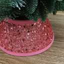 7.5 Inch Glittering Christmas Tree Collar, Sequin Rustic Mini Tree Skirt Base Cover for Small Tabletop Trees, Holiday Home Decor Gift, Pink