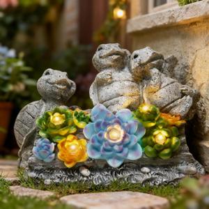 everby-yh Garden Turtles Statues Outdoor Decor Solar Powered LED Lighted Turtle Sculpture Lawn Decorations for Patio,Balcony,Yard Ornament,Gifts for Mom