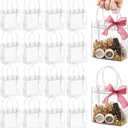 Jutieuo 50 PCS Clear Plastic Gift Bags with Handles, 4.9 x 5.9 x 2.8 inches Small Reusable Transparent Party Favor Bags PVC Goodie Bags Bulk for Weddings, Baby Showers, Birthdays