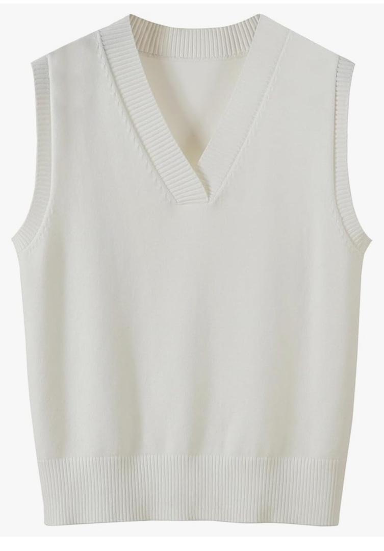 Wowcarbazole Women's V Neck Sweater Vest Sleeveless Ribbed Knit Pullover JK Uniform Classic Basic Tank Tops 130