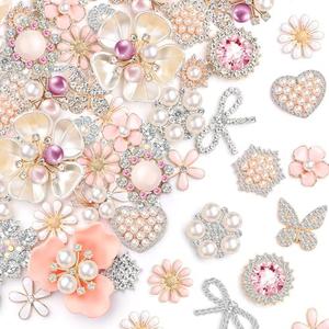 Giegxin 48 Pcs Rhinestone Buttons for Crafts Clothes Faux Pearl Embellishments Pink Butterfly Rhinestone Flower Buttons Vintage Women Pearl Brooch for Jewelry Making, DIY, Bags Shoes Supplies Giegxin 48 Pcs Rhinestone Buttons for Crafts Clothes Faux Pearl Embellishments Pink Butterfly Rhinestone Flower Buttons Vintage Women Pearl Brooch for Jewelry Making, DIY, Bags Shoes Supplies