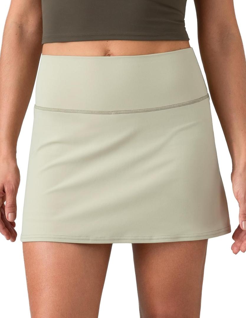 Colorfulkoala Dreamlux Skirts for Women High Rise Athletic Golf Tennis Skorts Built-in Shorts with Pockets (Beige, XXL)