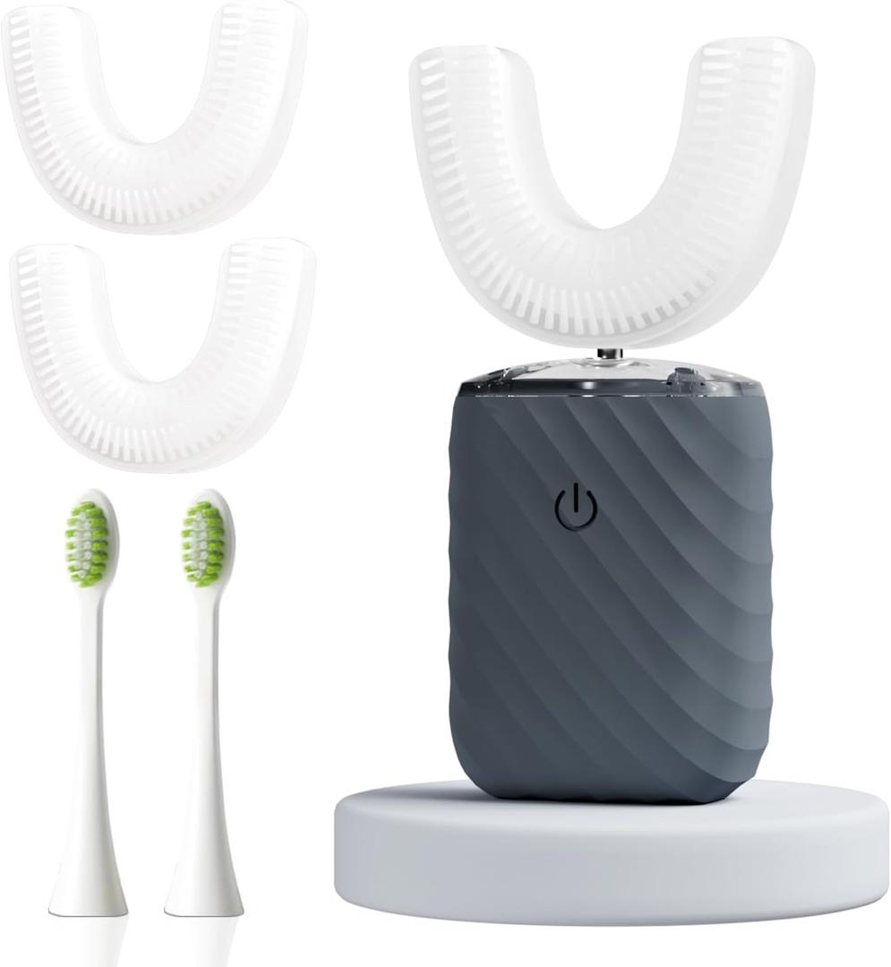 Ultrasonic Automatic Electric Toothbrush for Adults- U Shaped self Brushing Toothbrush, 360 Mouth Cleaning, 5 Modes for Whitening, IPX7 Waterproof Rechargeable (Deep Blue)