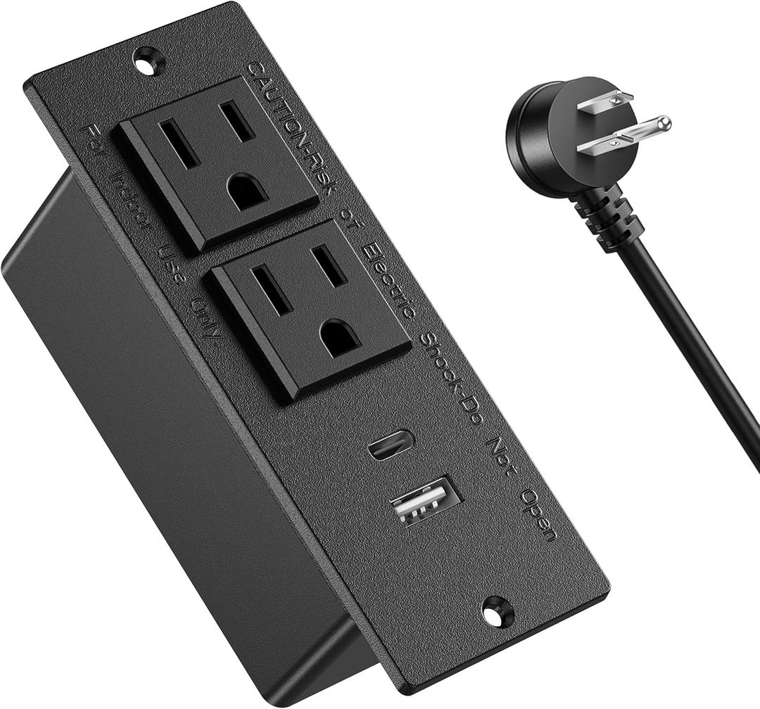 Conference Recessed Power Strip,20W USB C Fast Charging,Furniture Recessed Outlet,2 Outlets,2 USB Ports Table Power Strip,Flush Mount Power Strip for Side Table,6ft Cord,Flat Plug