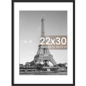 Upsimples 22x30 Picture Frame, Display Pictures 18x24 with Mat or 22 x 30 Without, Wall Hanging Poster Frames, Black, 1 Pack