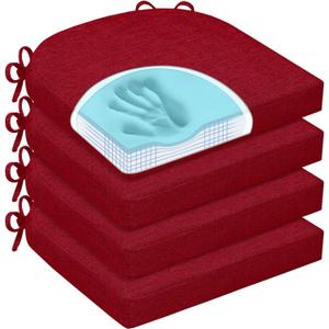 Chair Cushions for Dining Chairs, Non Slip Chair Pads with Ties and Washable Covers, Memory Foam Kitchen Chair Cushions Set of 4, 16"X16"X2.5", Red