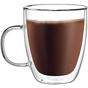 CNGLASS Large Double Wall Glass Coffee Mug 17 oz,Insulated Glass Coffee Cups with Handle,Set of 1