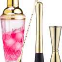 Cocktail Shaker Set - Glass Mixed Drink Shakers Cocktail Set, Martini Shaker with Strainer for Bars, Whiskey, Cocktails (Gold Set)