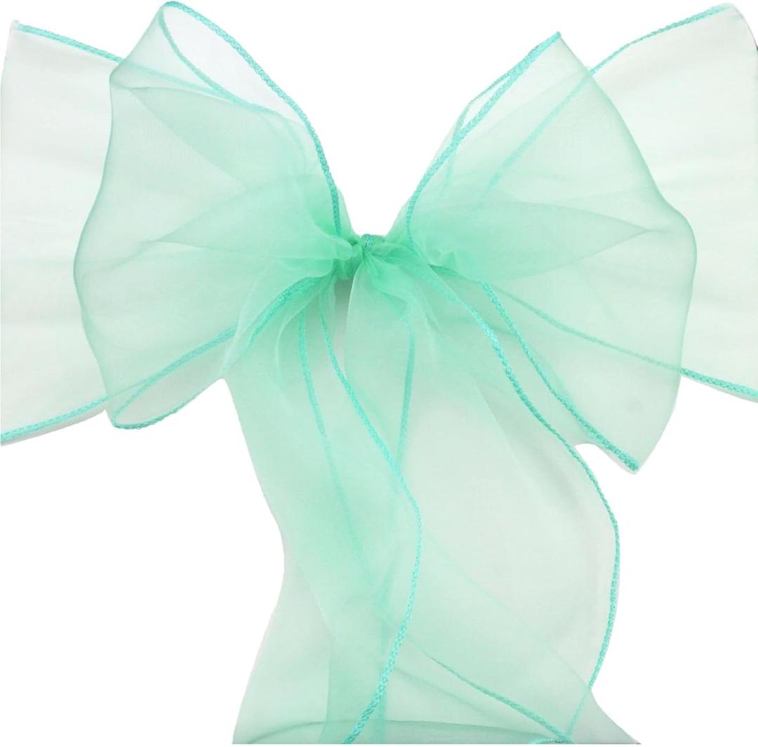 50 Pcs Organza Chair Sashes for Wedding Decoration Banquet Party Event Supplies Chair Bows Ties Cover Bands - Mint Green