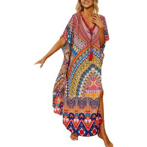 Eddoyee Loose Beach Kaftan Dresses for Women Caftan Swimsuit Cover Up (Print 6)