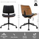 Home Office Chair No Arms with Wheels, Adjustable Height Small Desk Chair, PU Leather Mid Back 360 Swivel Computer Chair, Armless Modern Walnut Chair for Office, Reading Meeting Room(Black)