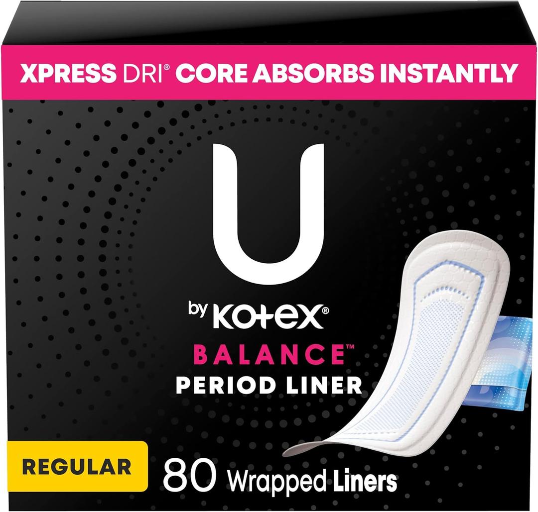 U by Kotex Balance Wrapped Panty Liners, Regular Length, 80 Count (Packaging May Vary) (One Size)