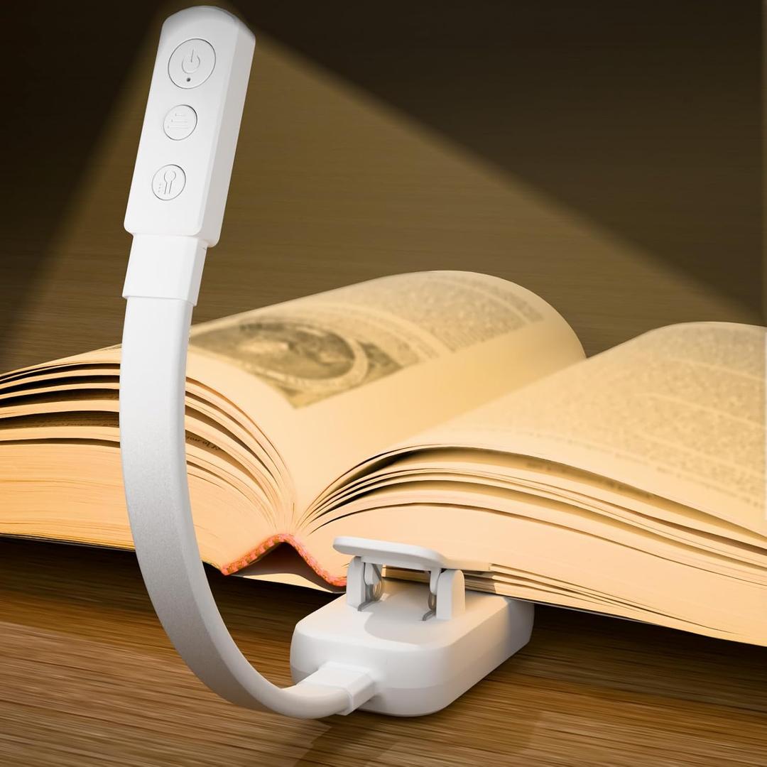Book Light,Reading Lights for Books in Bed,AAA Battery Clip-On Led Reading Light with 3 Colors & Stepless Dimming,Portable and Ultra-Lightweight with Long Runtime(White)