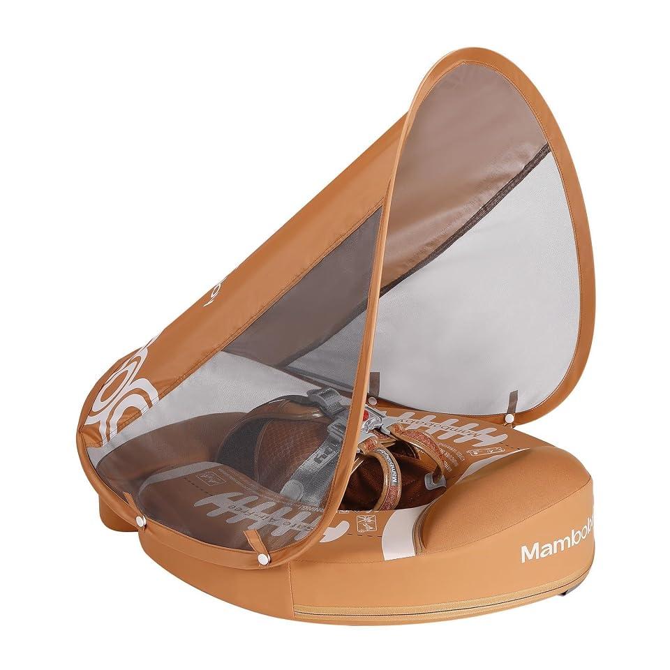 Mambobaby Float Non-Inflatable, Baby Float with Canopy Five-Point Safety System UPF 50+ Canopy(Detachable) Toddler Pool Floats 3-24 Months Air-Free Pearl-Foam Dual-Mode Infant Swim Floaties
