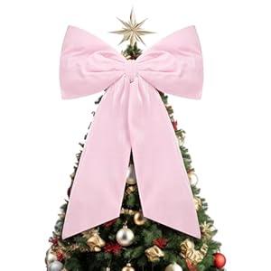 HunnmingRe 20 x 30 Inches Christmas Large Velvet Bows Christmas Tree Topper Decor Giant Xmas Tree Toppers Bows for Home Wreath Wall Backdrop Birthday Wedding Party Decorations (Pink, 1 Pcs)