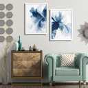 2Pcs Unframed Navy Blue Abstract Wall Art Modern Minimalist Floral Poster Prints Grace Flower Wall Decor Pictures for Living Room Bedroom Office Decorations